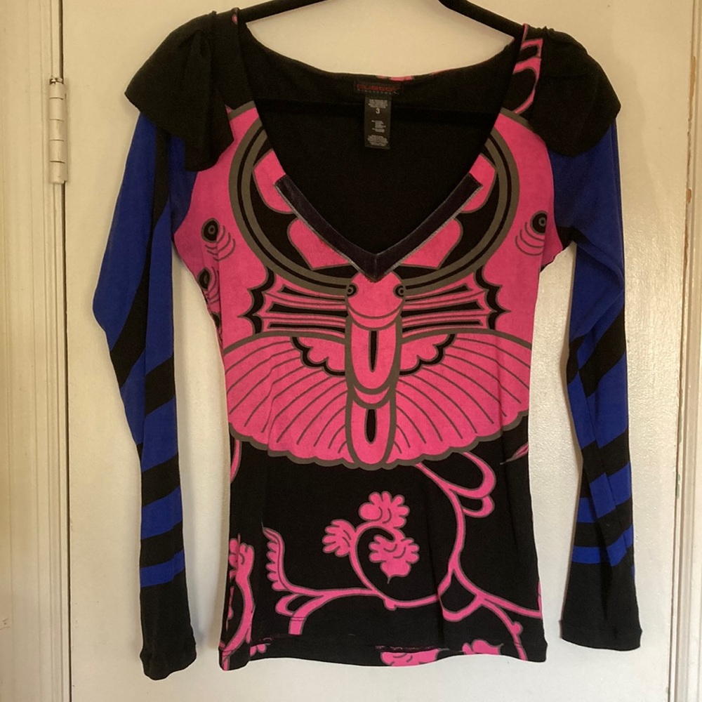 Custo Barcelona Vintage Sweater with Shoulder Ruffles and Unique Design
